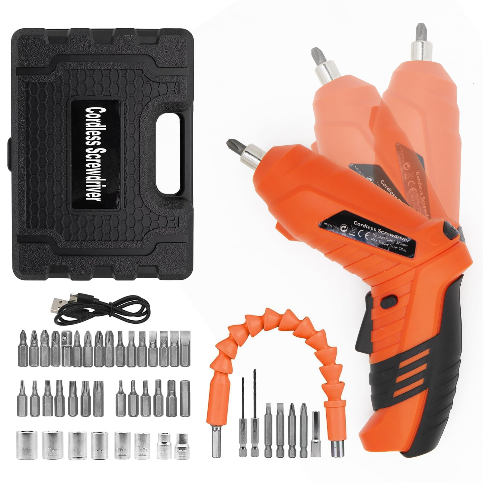 MYMULIKE Electric Drill Screwdriver, 48 in 1 Portable Cordless Screwdriver Set Rotated 90 Degrees Electric Screwdrivers Cordless Handle with Led Worklight and Charger for Home Office DIY Tools