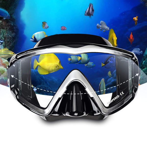 Adult Pano 3 Panoramic Scuba Diving Mask, Tempered Glass Snorkeling Dive Mask, Premium Swim Goggles With Nose Cover Snorkeling Gear for Snorkeling,