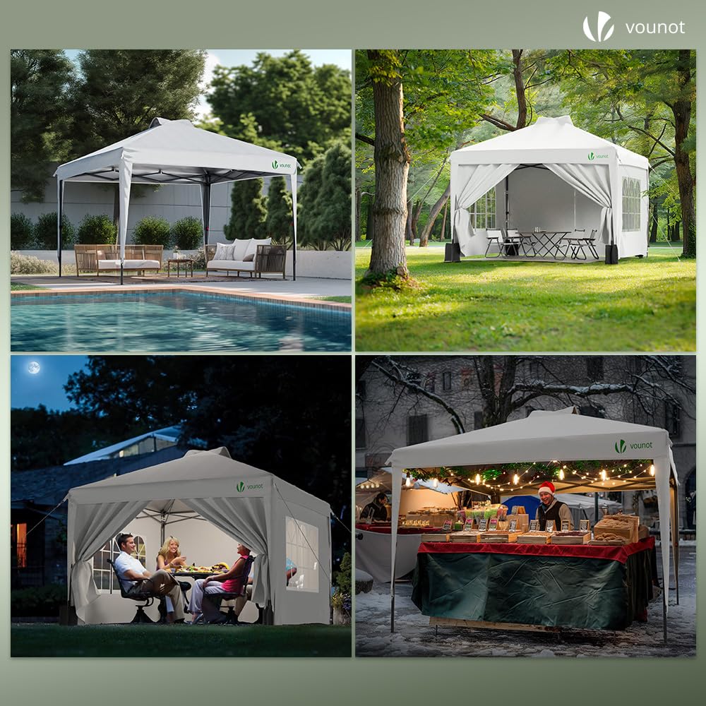 VOUNOT® 3m x 3m Pop Up Heavy Duty Gazebo with Sides, Central Lock System & 4 Weight Bags & Carry Bag, Marquee Garden Party Tent Outdoor, Green