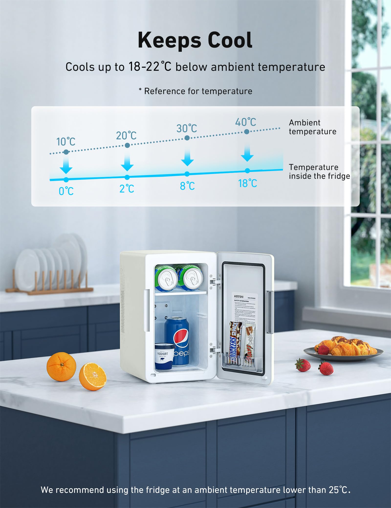 AstroAI Mini Fridge 6 Litre / 8 Can | Cooler and Warmer | AC/DC | Small Fridge for Bedrooms, Car, Drinks, Beauty, Skincare, Travel (Deep Black)