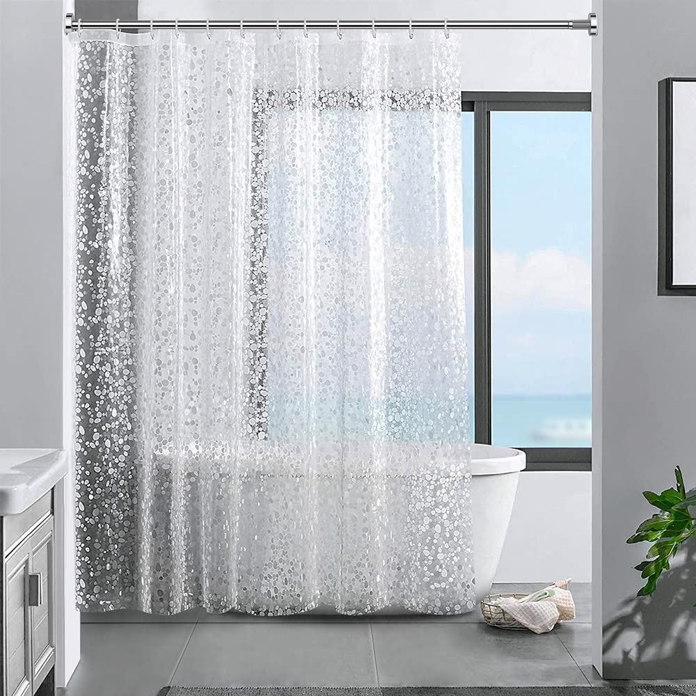 ecooe Shower Curtain Waterproof Mildew Resistant 180 x 180 cm Plastic Clear Shower Curtains 100% EVA Bath Curtain 3D Cobblestone 70 x 70 Inch with 12