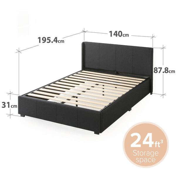 Zinus Maddon Double Bed frame - Bed 135x190 cm - 31 cm Height with Underbed Storage - Upholstered Platform Bed frame - Black