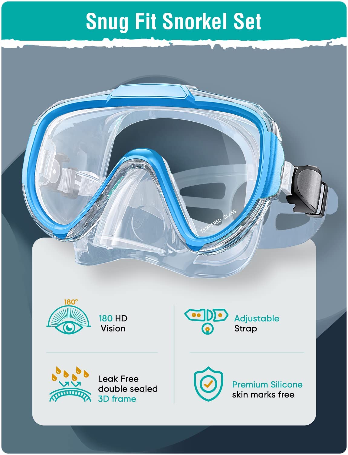 Lealinga Snorkel Set Adults Snorkel Mask Anti-Fog Panoramic View Diving Mask Dry Top Snorkel Kit with Travel Bag Diving Set for Snorkeling Scuba Diving Swimming Travel