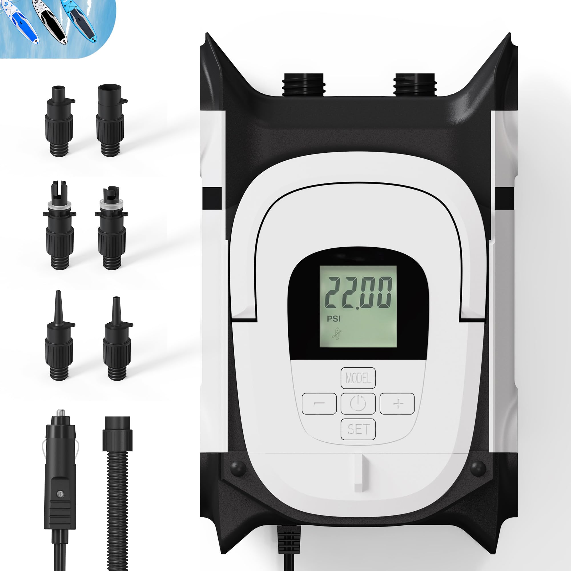 GICLE Paddle Board Pump 22PSI,Sup Pump Electric DC12V,Dual Stage Air Auto-Off,Suitable for Inflation/Deflation Paddle Board,Portable Boat,Water Sport