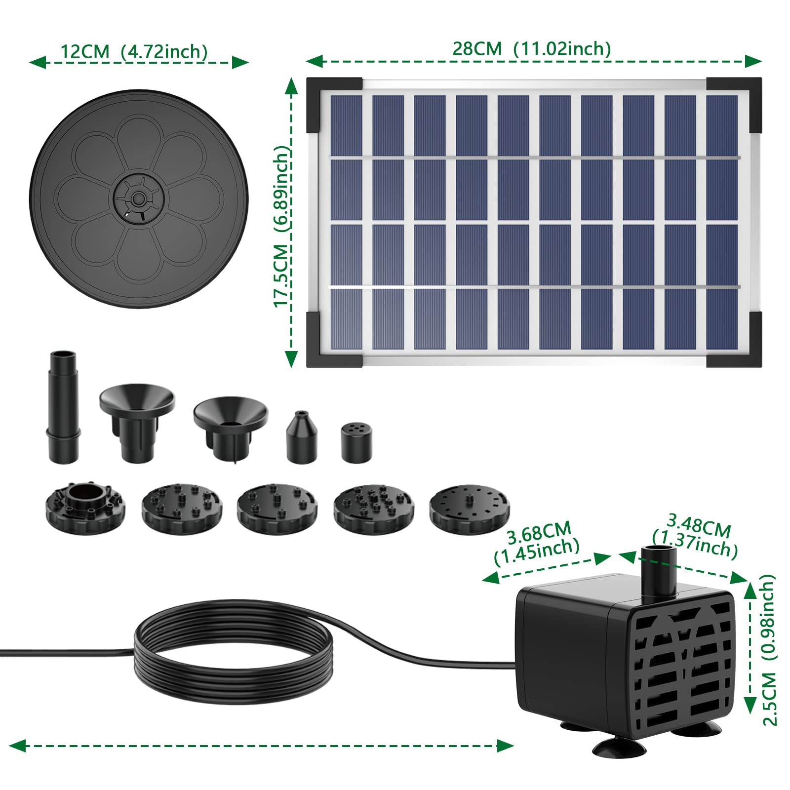 6.5W Solar Water Fountain, Built-in 1500 mAh Battery, Upgraded Solar Pond Pump, Water Pump, Solar Floating Fountain Pump with 6 Fountain Styles for Garden, Bird Bath, Pond and Fish Container