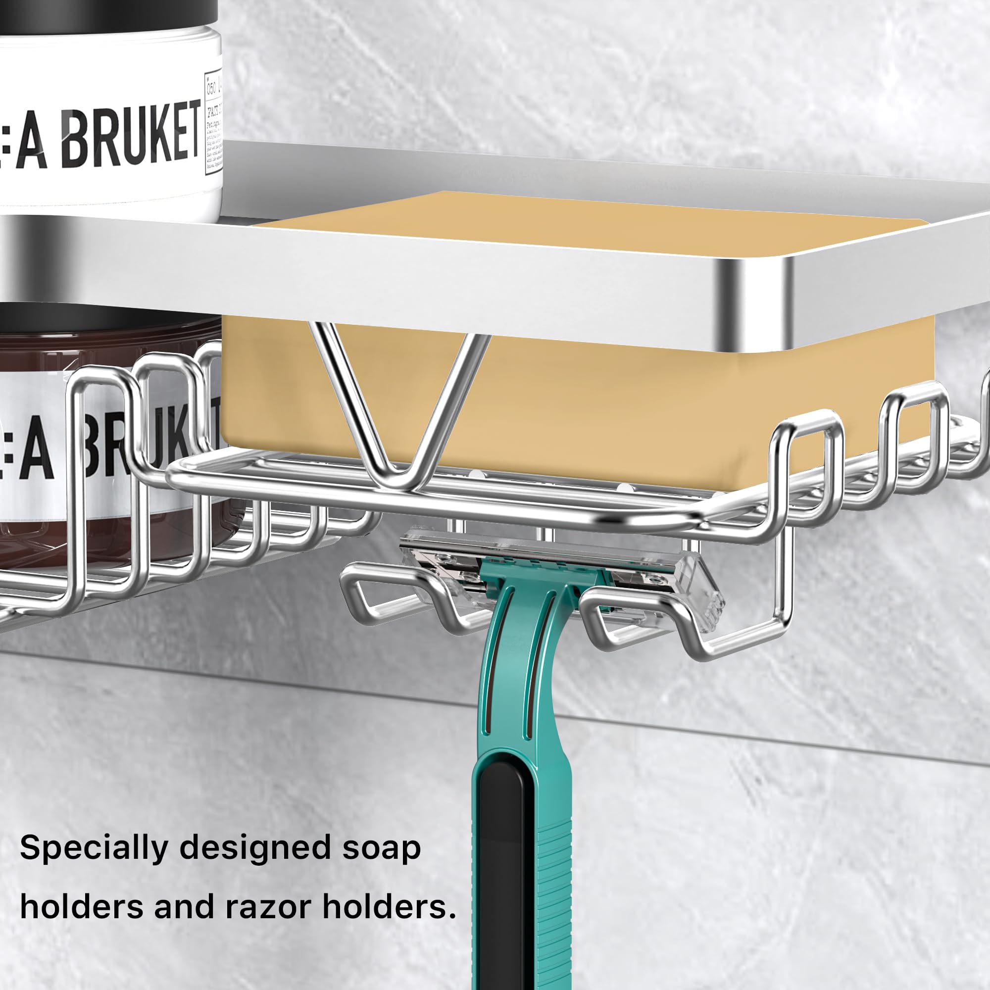 Kegii Telescopic Shower Caddy Corner - Stainless Steel Shower Shelf No Drilling Bathroom Caddy with Soap Holder and Hooks(White), On The Bath or Stand Up Shower