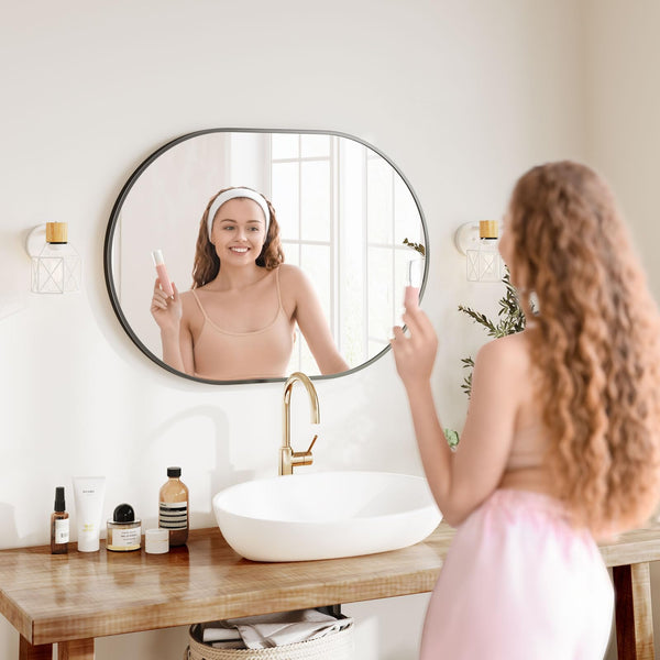 Dripex 50 x 70cm Oval Mirror, Wall Mounted Bathroom Mirror, Horizontal or Vertical Hanging Wall Mirror for Living Room, Bedroom, Entryway, Black