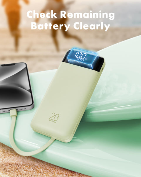 Charmast Power Bank 20000mAh with built-in Cables,Fast Charging 20W PD QC Quick Charge Portable Charger USB C compatiable with Smartphones Tablets and More