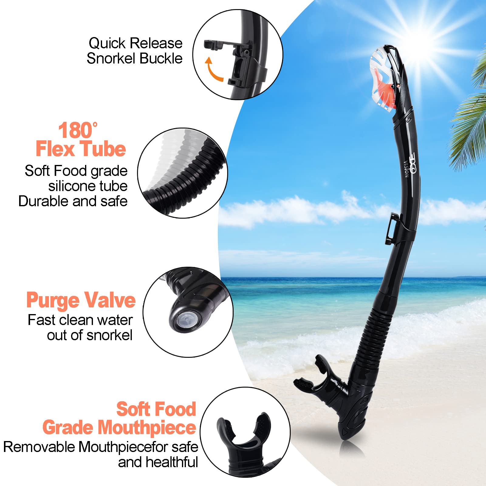 Dry Snorkel Set, Pano 3 Window Snorkel Mask, Anti-Fog Scuba Diving Goggles and Snorkel, Professional Adult Snorkeling Swim Mask Gear (Dark Gray Set)