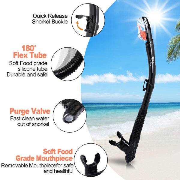 Dry Snorkel Set, Pano 3 Window Snorkel Mask, Anti-Fog Scuba Diving Goggles and Snorkel, Professional Adult Snorkeling Swim Mask Gear (Dark Gray Set)