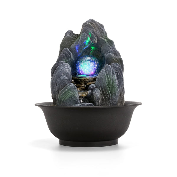 Dyna-Living Indoor Fountain, Tabletop Water Fountain, Rockery Meditation Water Fountain with LED Crystal Ball, Indoor Water Feature for Home Office