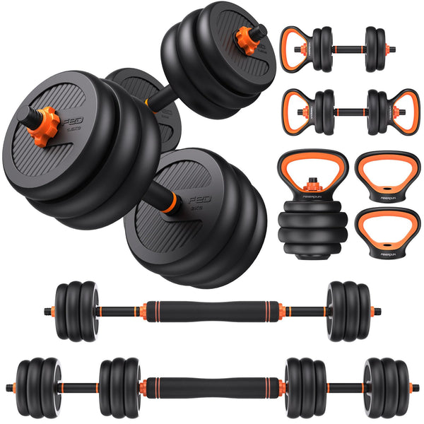 FEIERDUN Adjustable Dumbbells, 20lbs Free Weight Set with Connector, 4 in1 Dumbbells Set Used as Barbell, Kettlebells, Push up Stand, Fitness