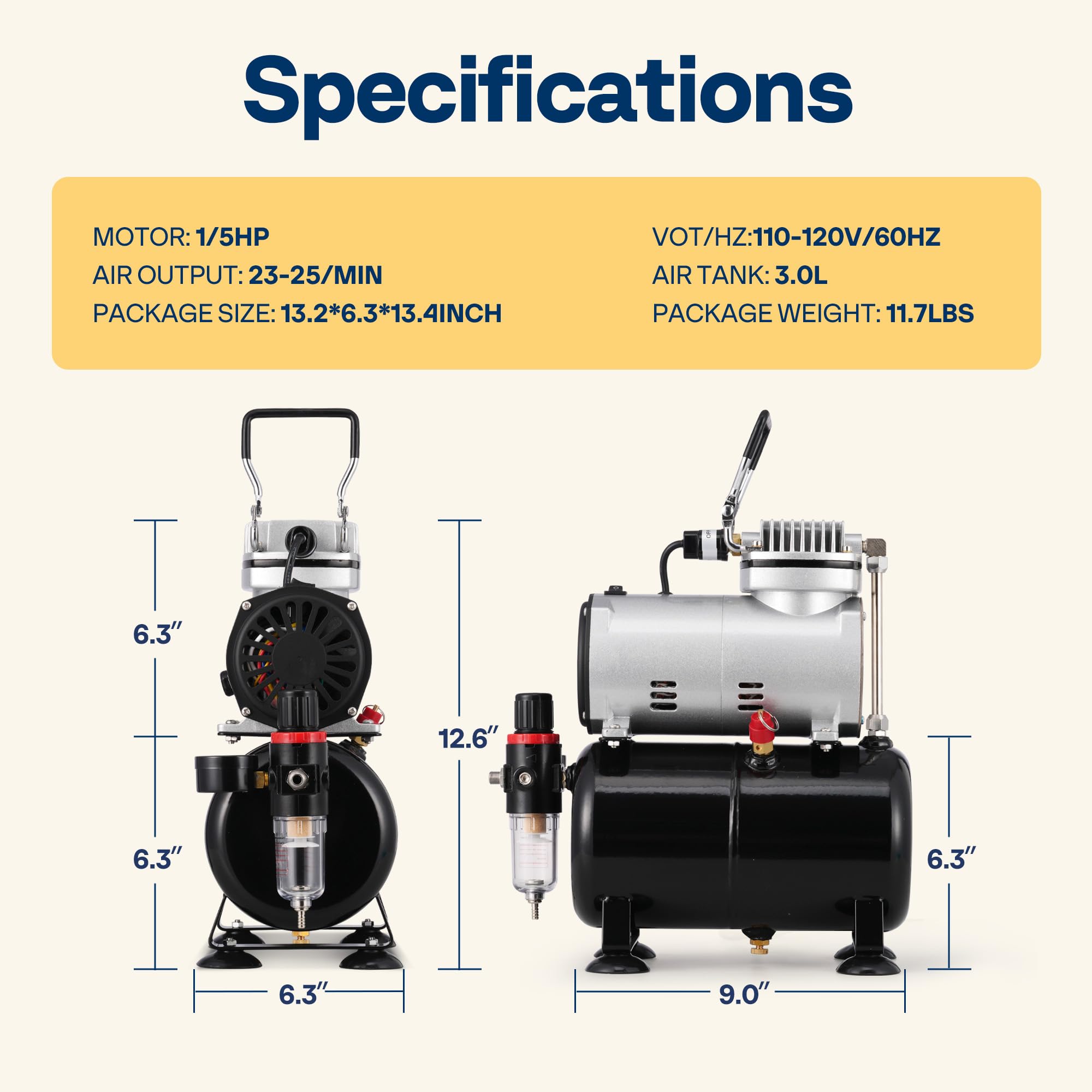 VIVOHOME Professional Airbrushing Paint System with 1/5 HP Air Compressor and 3 Paint Sprayers for Tattoo Makeup Shoes Cake Decoration Blue