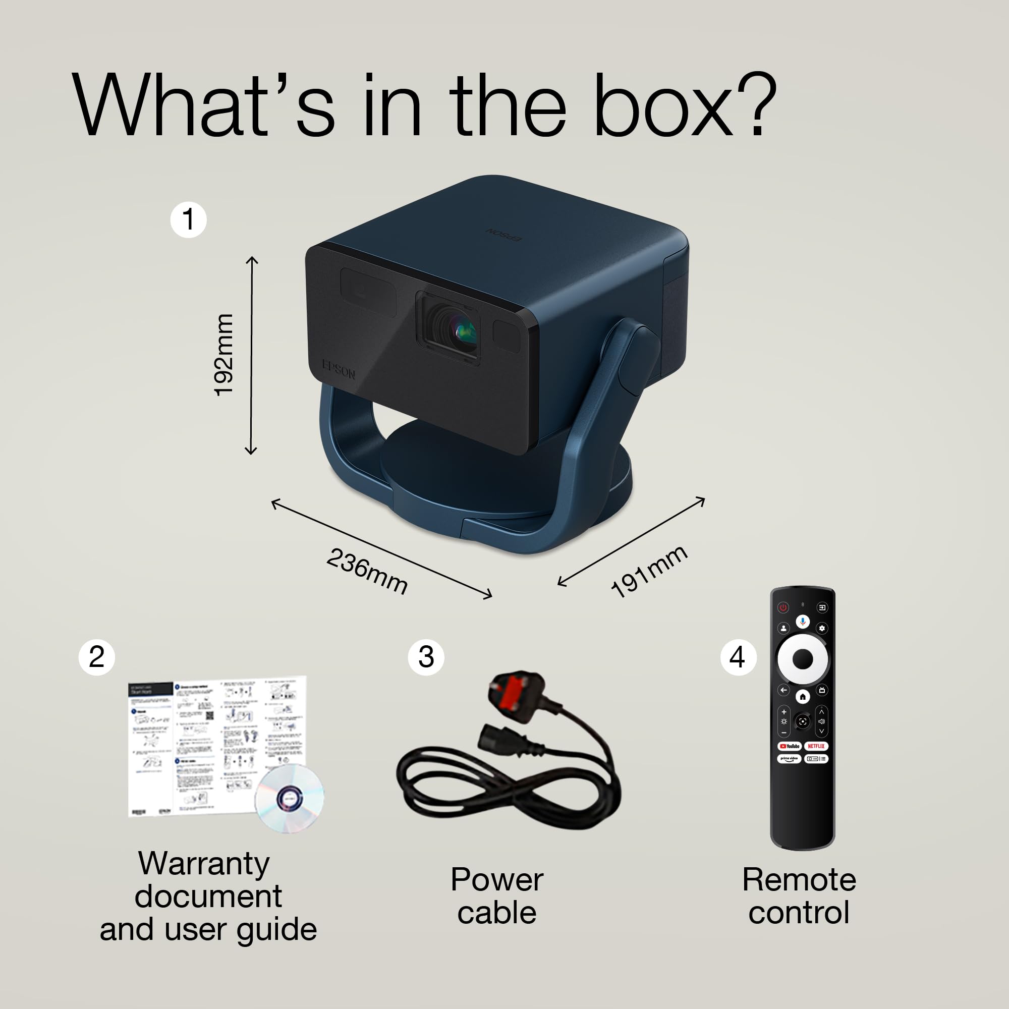 Epson EF-22N Mini Smart 3LCD Projector with Pan & Tilt Stand, Full HD,1000 Lumens,150 Inch Display with HDR, Google TV, Dolby Atmos Sound, Gaming & Home Cinema Laser Projector - Metallic Midnight Blue