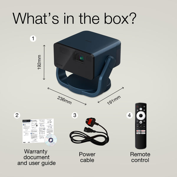 Epson EF-22N Mini Smart 3LCD Projector with Pan & Tilt Stand, Full HD,1000 Lumens,150 Inch Display with HDR, Google TV, Dolby Atmos Sound, Gaming & Home Cinema Laser Projector - Metallic Midnight Blue