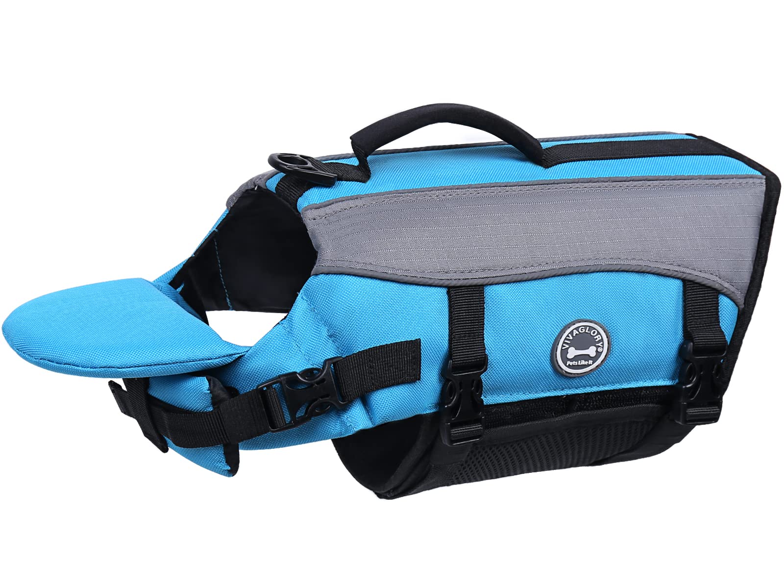 VIVAGLORY Front Float Dog Life Jacket, Dog Buoyancy Aid for Swimming & Boating, Life Vest with Chin Float & Handle, Ripstop & Buoyancy for Doggy, L, Yellow Grey