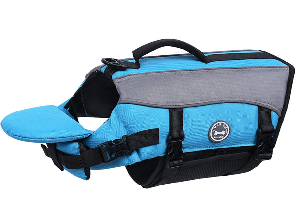 VIVAGLORY Front Float Dog Life Jacket, Dog Buoyancy Aid for Swimming & Boating, Life Vest with Chin Float & Handle, Ripstop & Buoyancy for Doggy, L, Yellow Grey