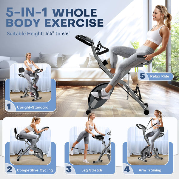 2025 New Exercise Bike Foldable with 16 Levels Magnetic Resistance, Folding Cycling Bike with LCD Display & Heart Rate Sensor, Oversized Saddle with Backrest, Foldable Fitness Bicycle For Home Gym