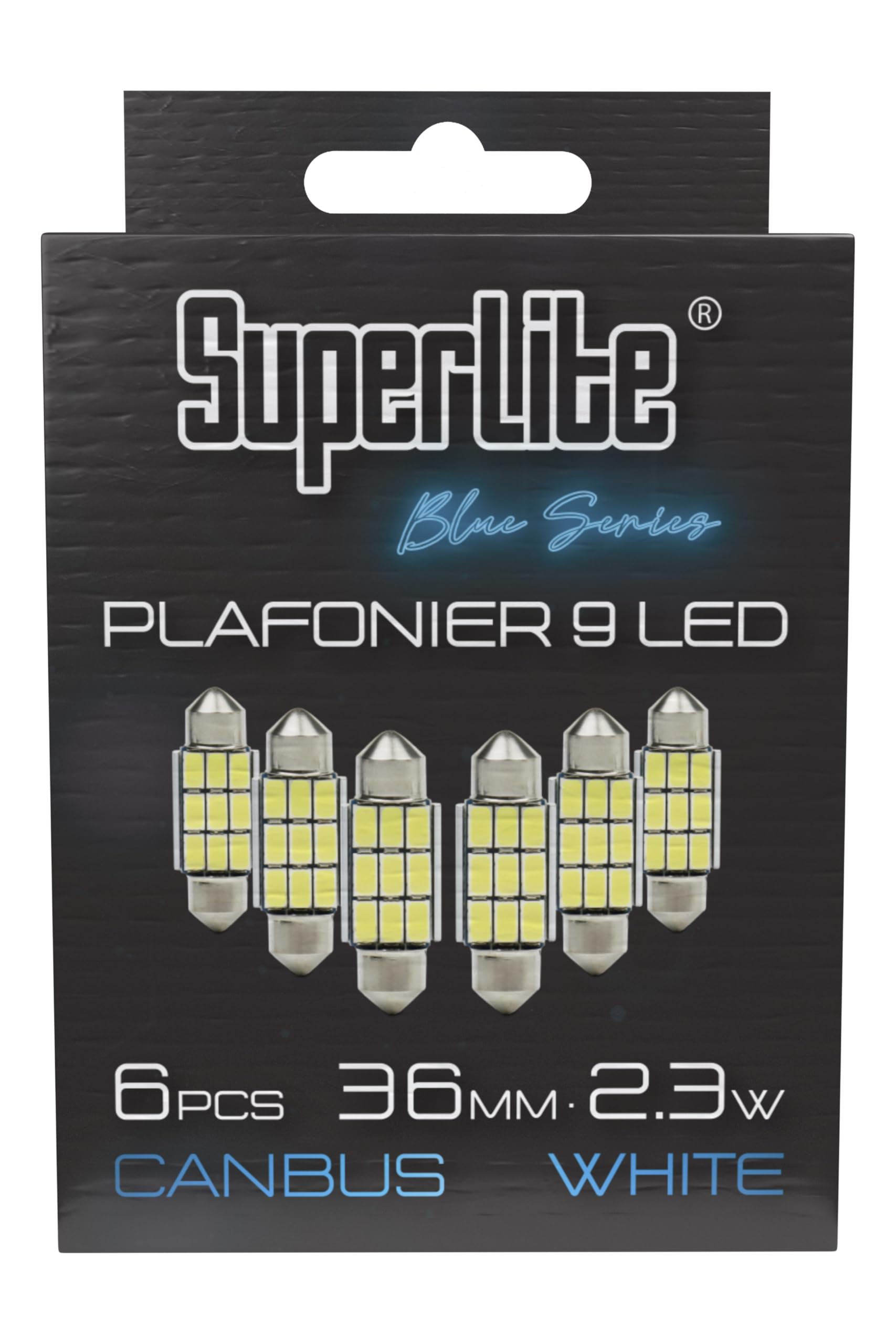 Superlite Set of 2 T10 Bulbs with 18 Leds from the Blue Series range. CanBus Technology and 6500K Colour Temperature. Ideal for Car and Truck.