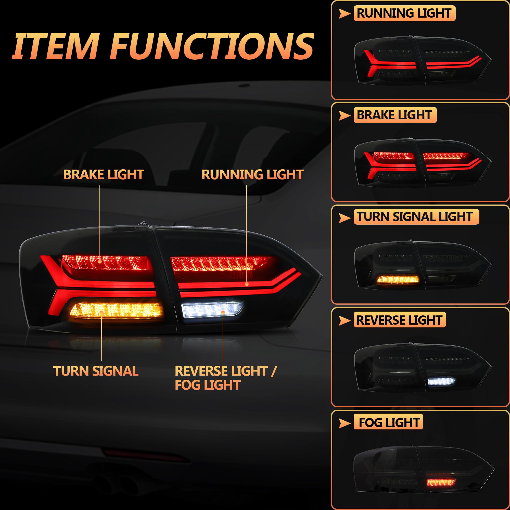 VLAND LED Rear Lights compatible with Jetta MK6 2011-2018 Sedan [Not fit LED & GLI models], Driver & Passenger Side - Red