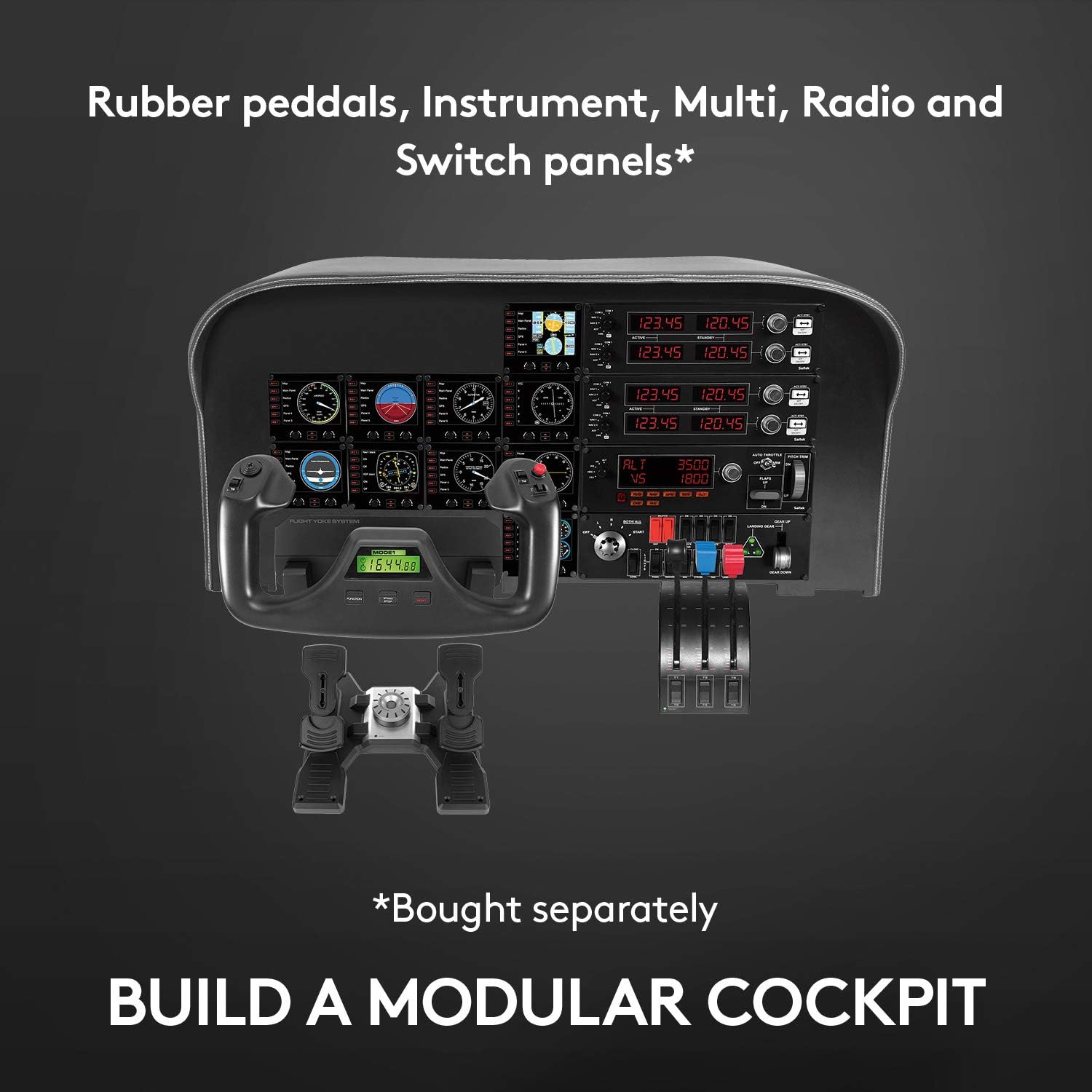 Logitech G Saitek PRO Flight Yoke System, Professional Simulation Yoke and Throttle Quadrant, 3 Modes, 75 Programmable Controls, Configurable Throttle Knobs, Steel Shaft, USB, PC - Black