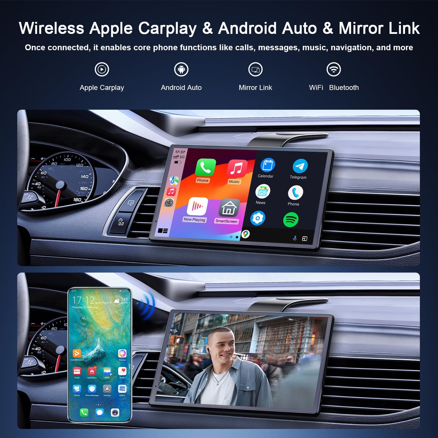 Avylet 8'' Wireless Car Stereo with Apple Carplay & Android Auto, Portrait & Landscape Screen, OTA, Magnetic Mount, Backup Camera, Car Radio, GPS Navigation, Bluetooth, Voice Control, Mirror Link
