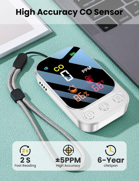 LSENLTY Portable Carbon Monoxide Detectors, 3 in 1 CO Detector(Humidity, Temperature and CO Value), 72 Hours Standby Time, 0-999 PPM CO Detector Range, CO Detectors for Camping Travel