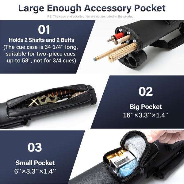 Adhafera Pool Cue Case, 2 X 2 Hard Snooker Cue Case, Made of Faux Leather Pool Cue Accessories (Not for 3/4 Cues)