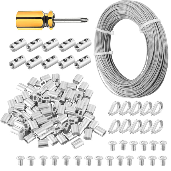 Abimars Wire Rope 2mm, 6m Stainless Steel Garden Wire Rope Cable with Crimping Aluminum, 7x7 Strand Core Metal Cable Wire Rope for Fence, Picture Hanging,Clothes Line