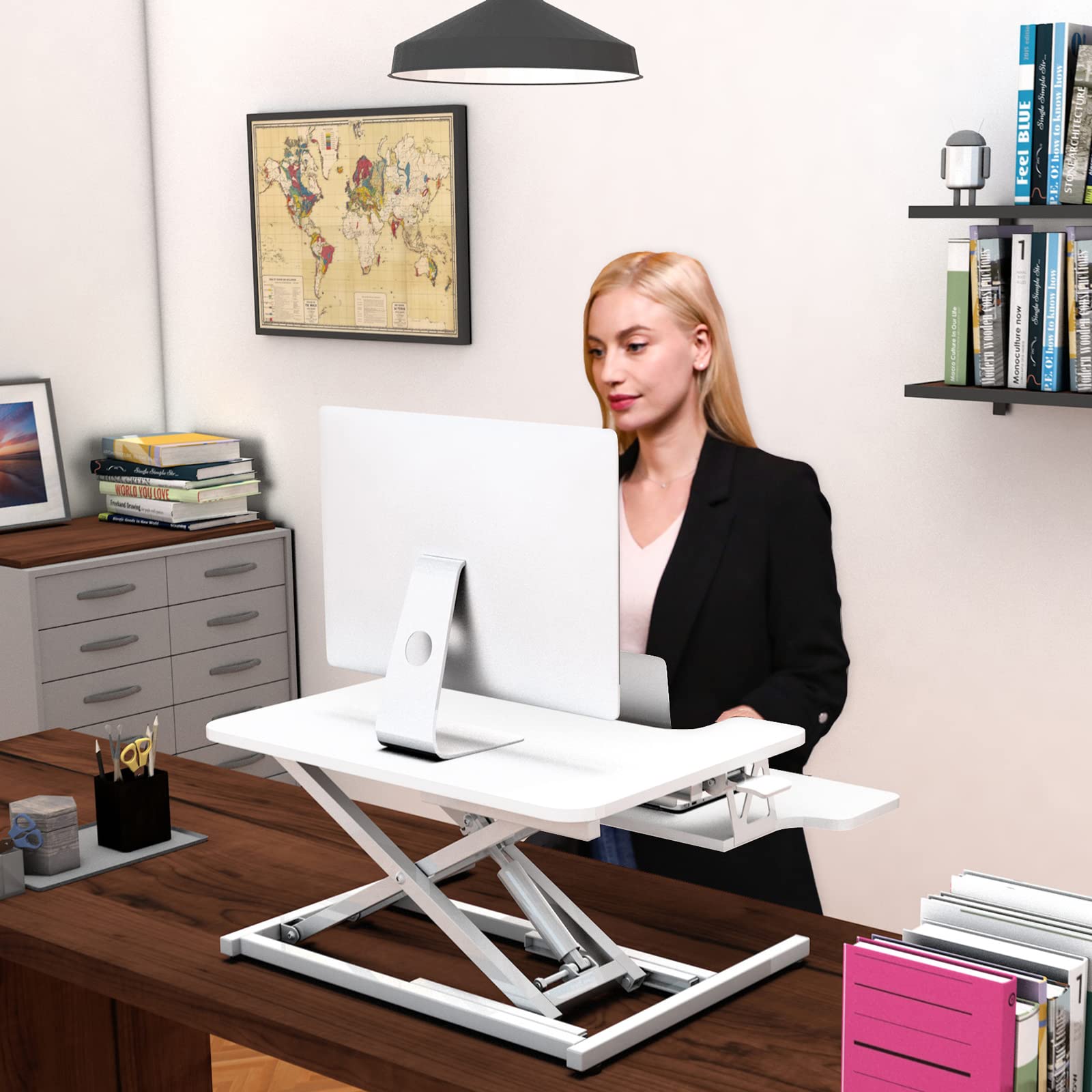 ERGOMAKER Standing Desk Converter, 36"/91cm Wide Height Adjustable Quick Sit to Stand Up Desk Riser for Dual Monitor