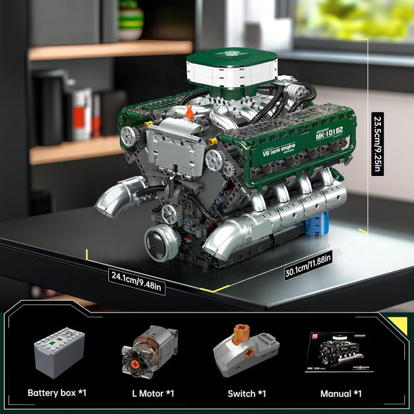 Mould King V8 Engine Building Blocks Set, 2250 PCS Combustion Engine Model Kit That Runs, Mini Engine for Adults with Battery, Engineering Construction STEM Toy for Boys Girls