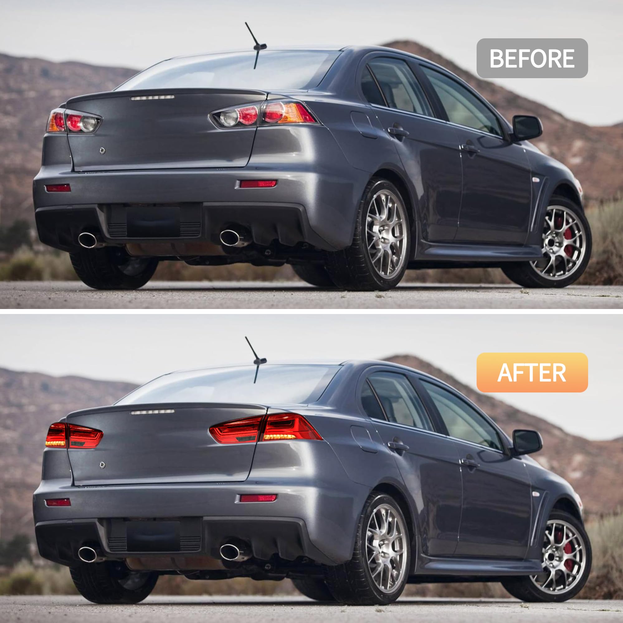 VLAND LED Rear Lights compatible with Lancer & EVO X 2008-2020 (Not Fit fortis/io), w/Sequential indicator, Driver & Passenger Side (Smoked dynamic 2)