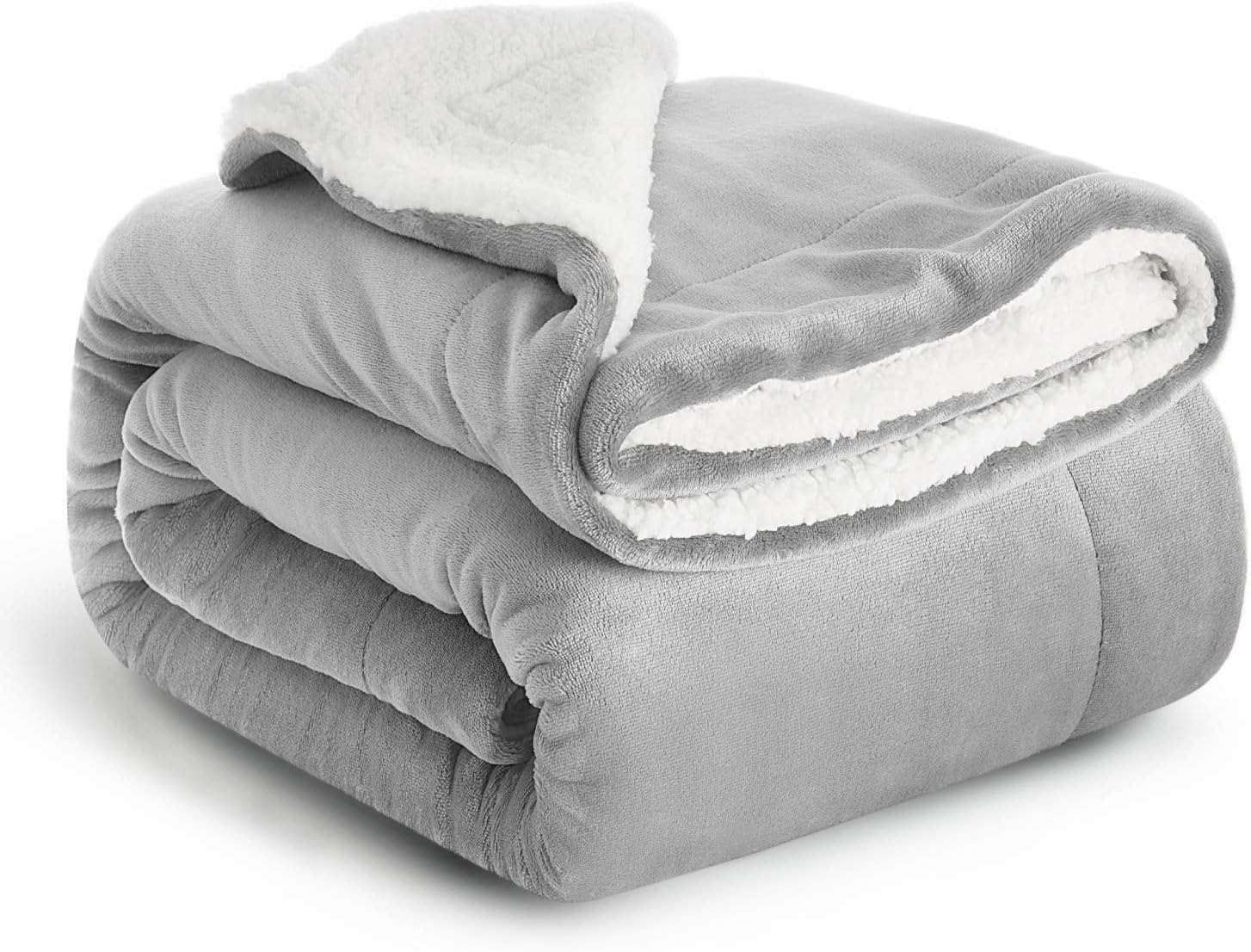 Imperial Rooms Sherpa Fleece Blanket Bed Throws Blankets For Sofas Soft Fluffy Thick Blanket Reversible Microfiber Throw (Silver, Single (130 x 150 Cm))