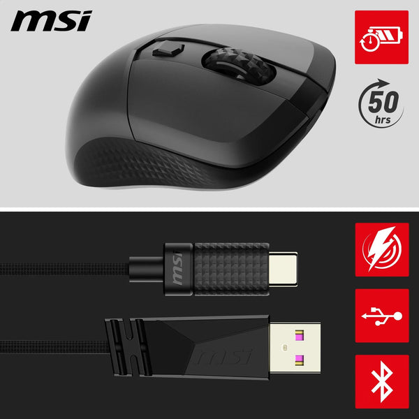 MSI CLUTCH GM51 LIGHTWEIGHT Gaming Mouse - 26000 DPI Optical Sensor, Elite 0.125ms Latency, 60M+ Click OMRON Switches, 6-Buttons, FriXionFree Cable, RGB Diamond LightGrips, 75g - Wired