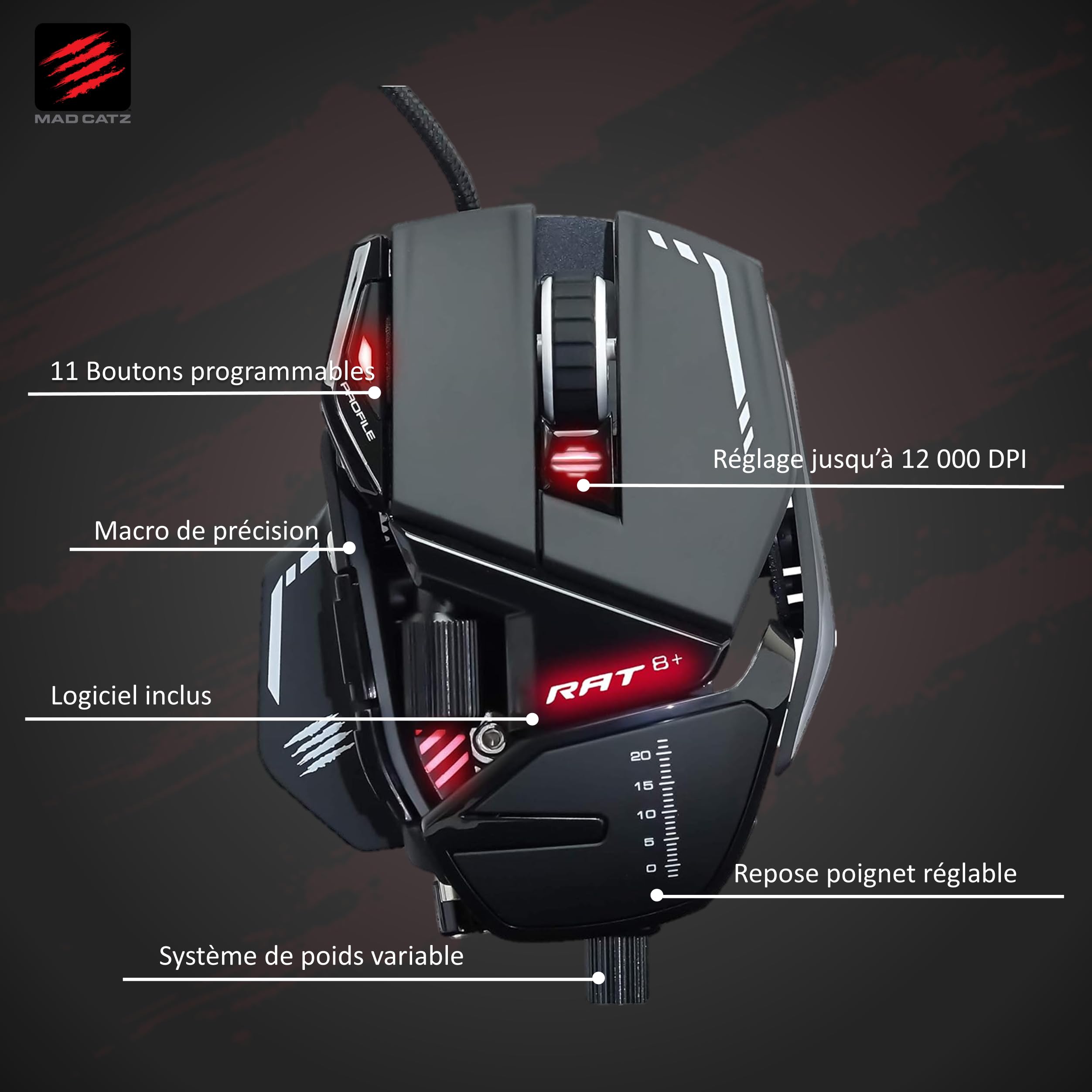 MAD CATZ R.A.T. 8+ Gaming Mouse (USB/Black/16000dpi/11 Buttons) - MR05DCINBL000-0