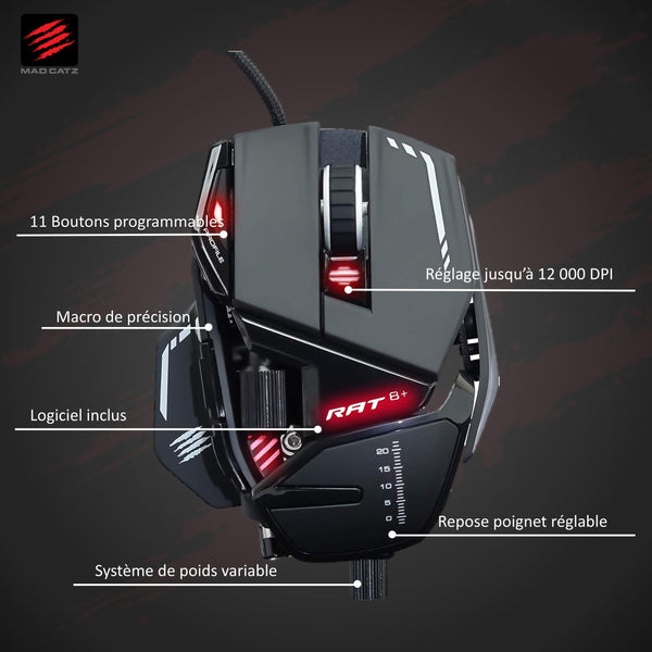 MAD CATZ R.A.T. 8+ Gaming Mouse (USB/Black/16000dpi/11 Buttons) - MR05DCINBL000-0