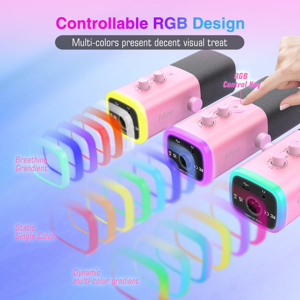 FIFINE XLR/USB Gaming Microphone, Studio Dynamic Streaming Mic, Computer Desktop Stand Microphone for Podcast, VoiceOver, Recording, with RGB, Mute, Monitoring Headphone Jack, Gain Knob, Black-AM8