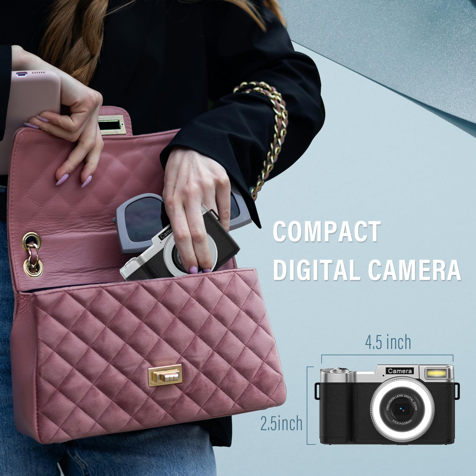 Digital Camera, 64MP 4K Cameras for Photography and Vlogging with Beauty Ring Light, 64GB SD Card, 18X Zoom Autofoucs, 180° Flip Screen Compact Portable Youtube Camera for Beginners Adult Teens