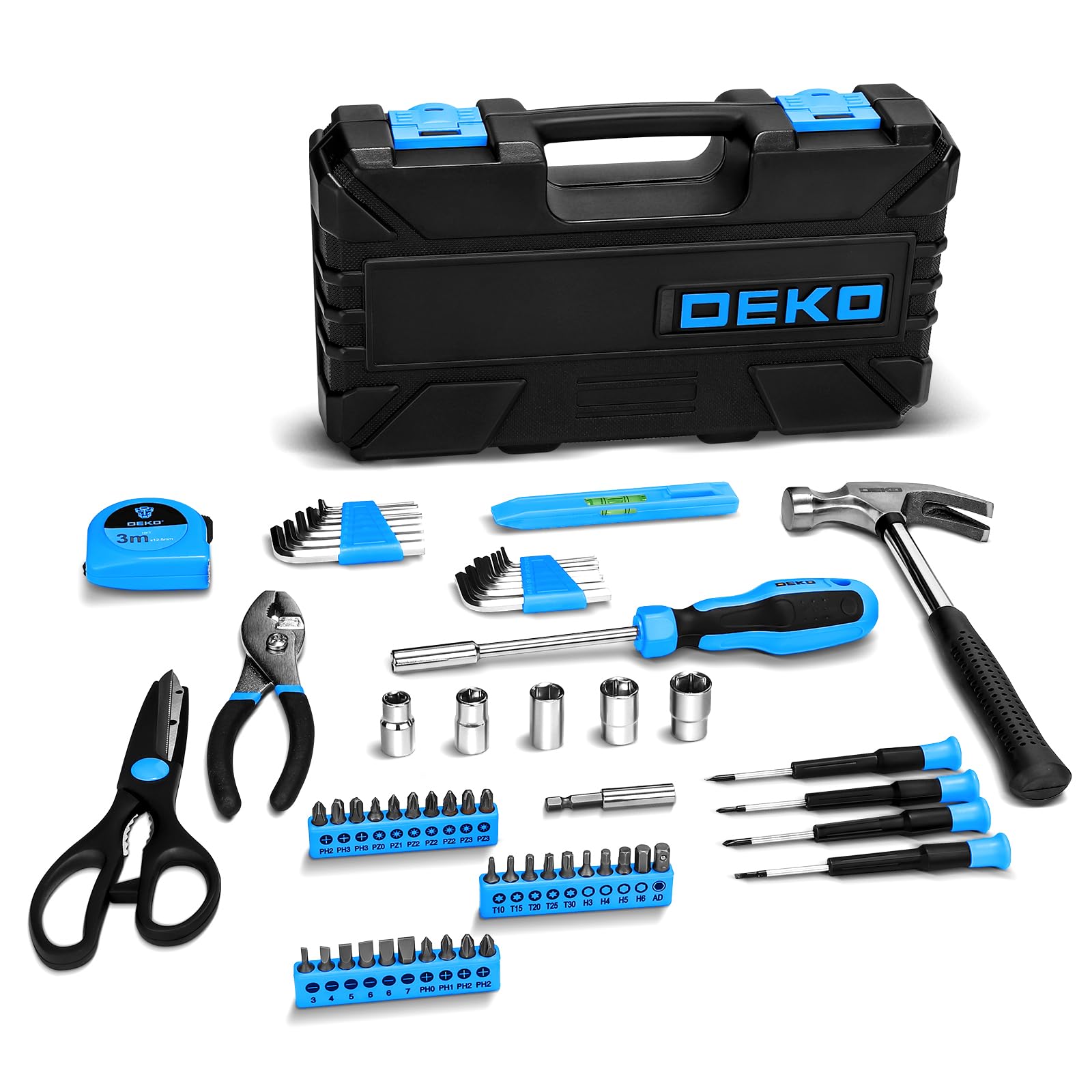 DEKO Tool Kit Set Box 62 Piece Home Repair DIY Tools Basic Hand Toolbox Sets for Home