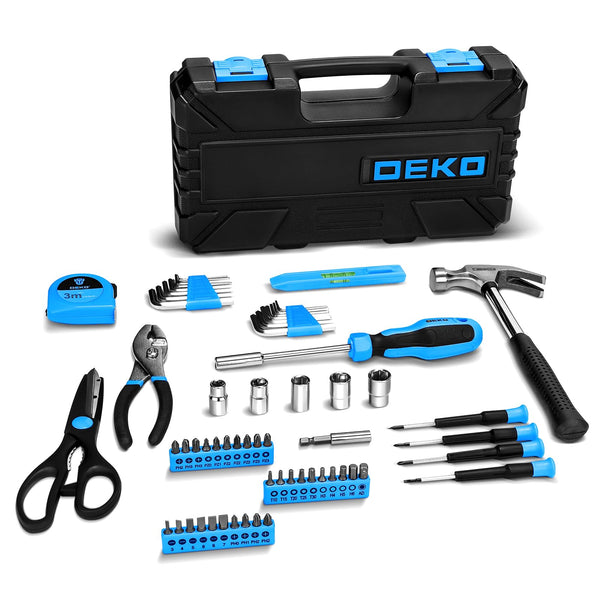 DEKO Tool Kit Set Box 62 Piece Home Repair DIY Tools Basic Hand Toolbox Sets for Home