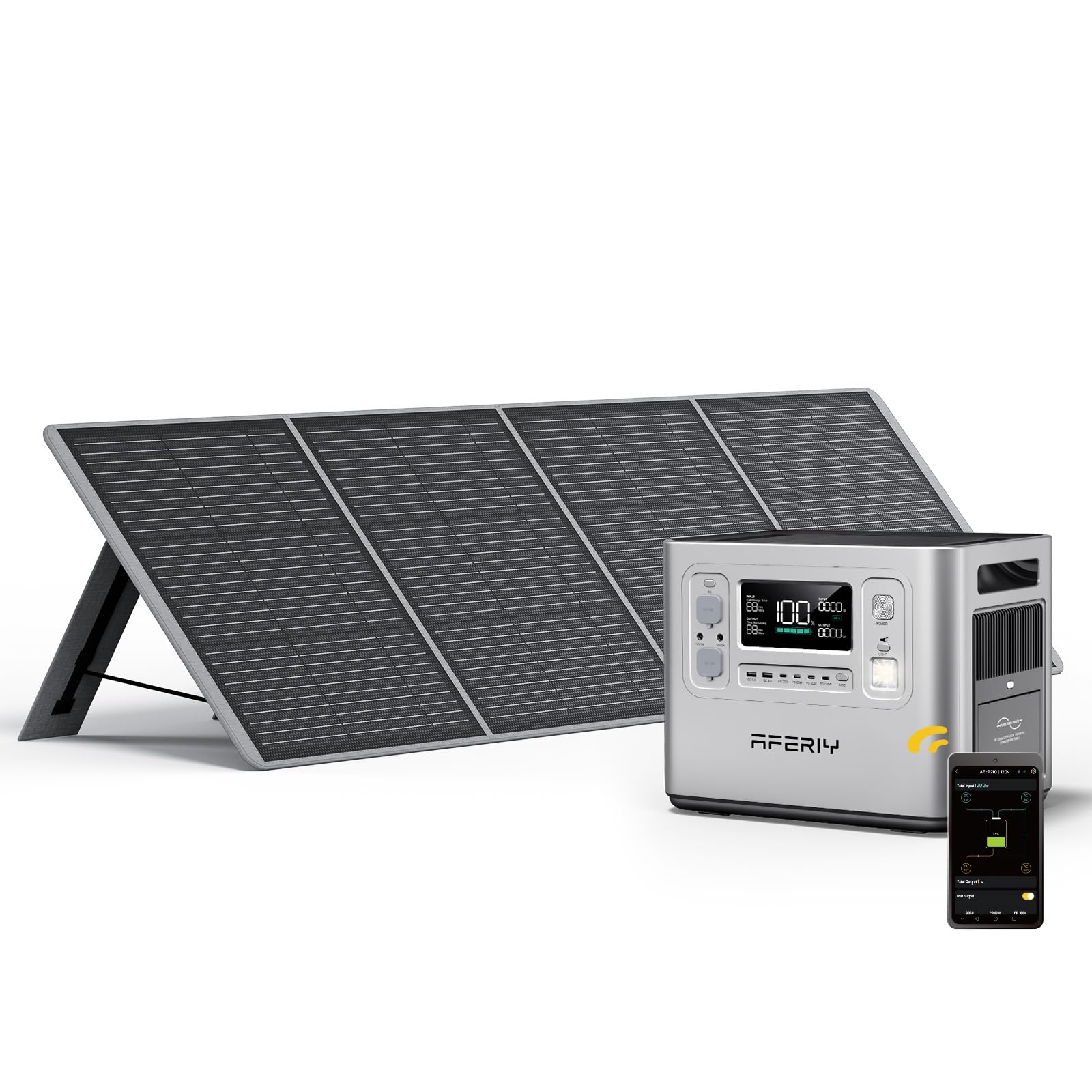 AFERIY Portable Power Station 2400W, 2048Wh Solar Power Station Control Via App, 13 Output Ports, 4 Input Ways, 3x 230V AC Outlets, LiFePO4 Battery, Solar Generator for Travel/Camping/Home Backup