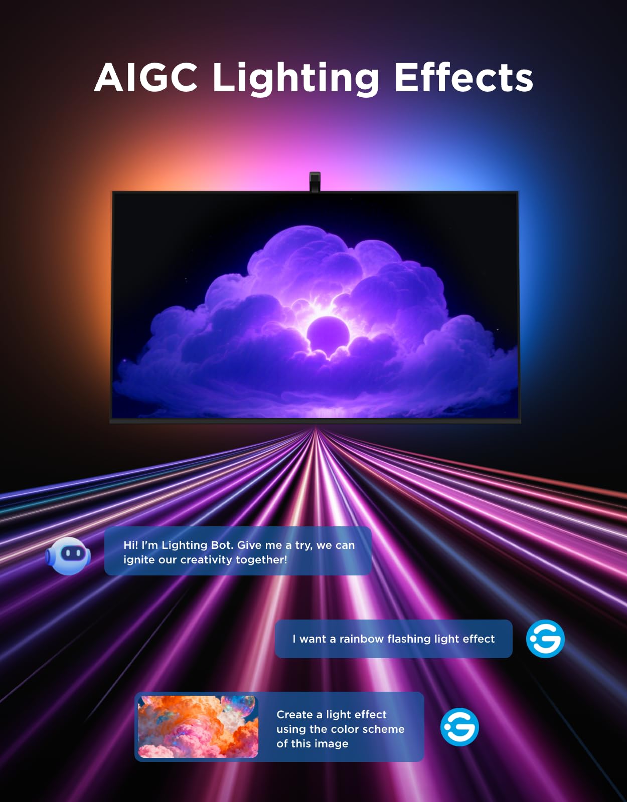 Govee TV Backlight 3 Lite with Fish-Eye Correction Function Sync to 55-65 Inch TVs, 3.6m RGBICW Wi-Fi TV LED Backlight with Camera, 4 Colours in 1 Lamp Bead, Voice and APP Control, Adapter