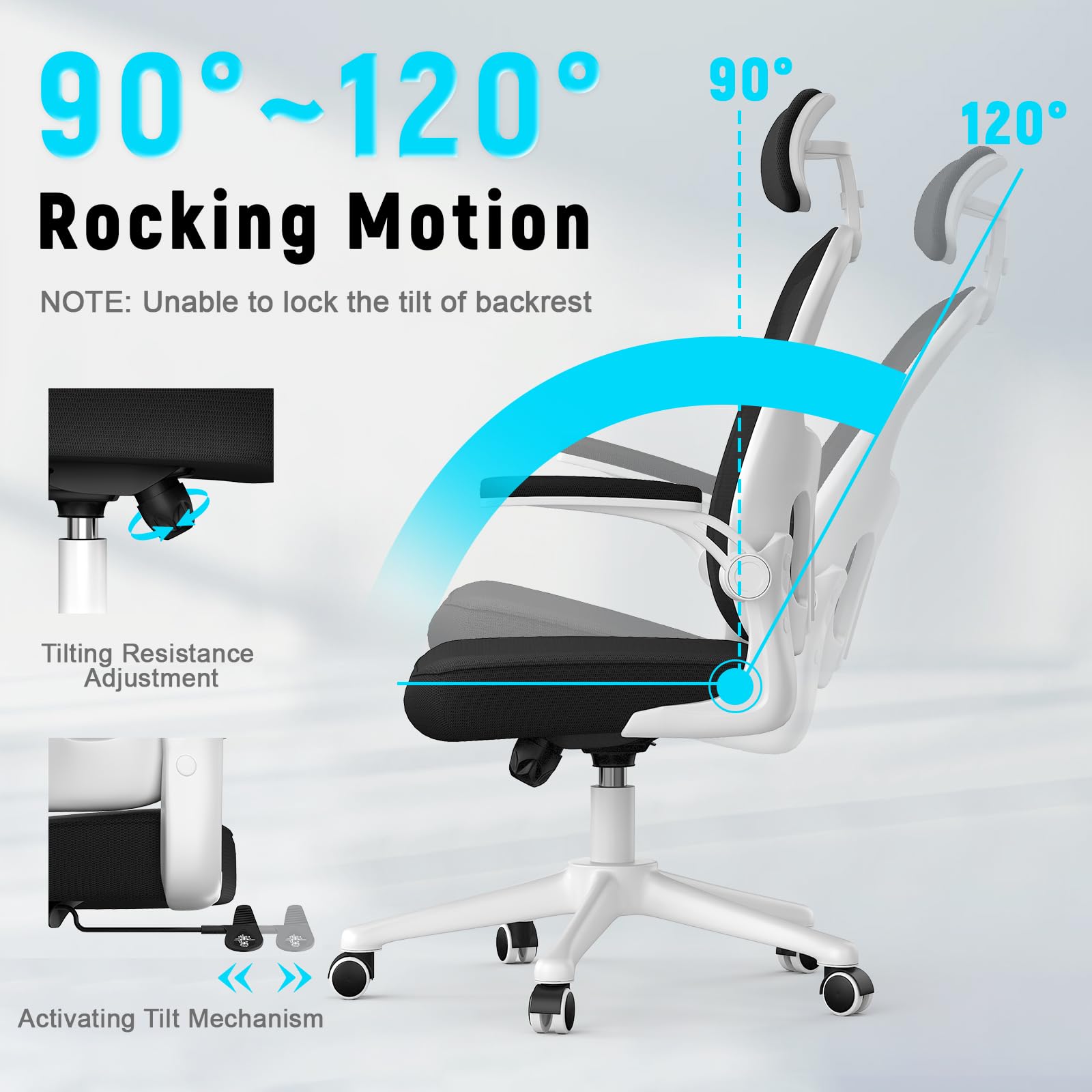 naspaluro Office Chair Ergonomic Desk with 90° Flip-up Armrest Lumbar Support, Height Adjustable Chair, Executive Swivel Computer Padded Seat Cushion for Home/Office