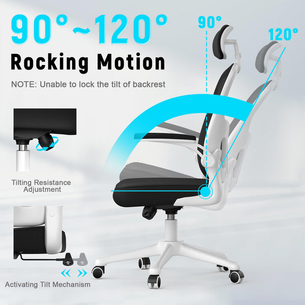 naspaluro Office Chair Ergonomic Desk with 90° Flip-up Armrest Lumbar Support, Height Adjustable Chair, Executive Swivel Computer Padded Seat Cushion for Home/Office