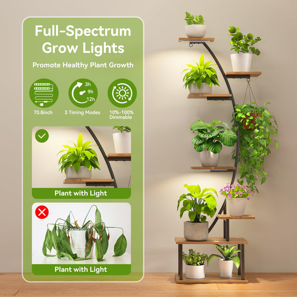 Zekoled 9-Tier Plant Stand with Grow Lights & Auto Timer, 167cm Tall S-Shaped Indoor/Outdoor Plant Shelf, Metal Plant Flower Holder, StandSpace-Saving Corner Shelf for Home, Balcony, Patio