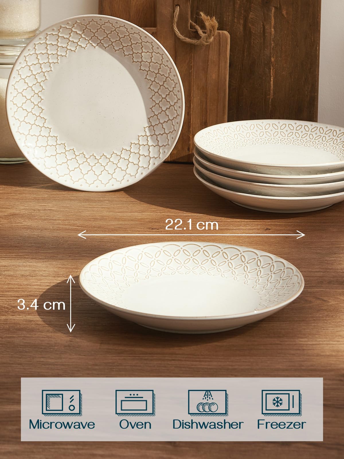 DOWAN Dinner Plates,  8.5" Premium Porcelain Side Plate Set of 6, Salad Plates, Dessert Plate, Flat Dinner Set for Appetizer, Lunch, Salad, Steak,