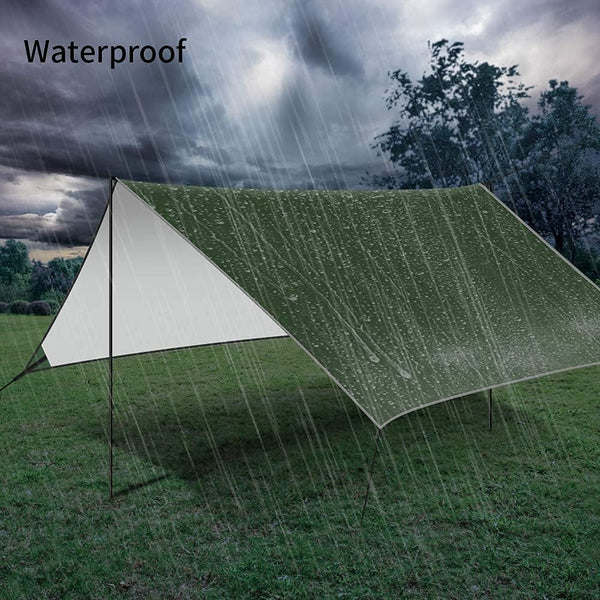 GEEDIAR Hammock Rain Fly Tent Tarp 300 x 300cm - PU3000MM-Anti-UV, Lightweight Waterproof Camping Shelter for Outdoor, Travel, Sunshade, Rain, Hammock - Poles Not Included (Dark Green)