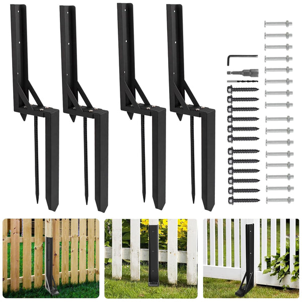 Fence Post Repair Spike - 2 Pack Heavy Duty Fence Post Support Ground Spike for Tilted or Broken Wooden Fence Posts, Durable Garden Fencing Solution