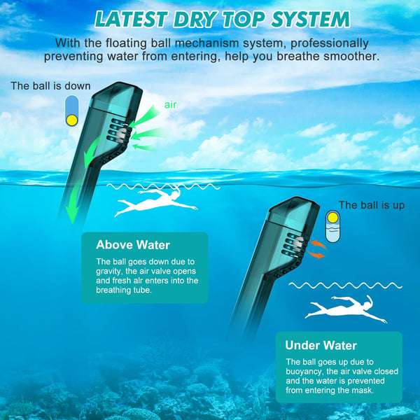 KUYOU Full Face Snorkel Mask, Snorkeling Gear for Adults Teens with Latest Dry Top Breathing System, Foldable 180°Panoramic View Snorkeling Mask Adult, Anti-Fog & Anti-Leak