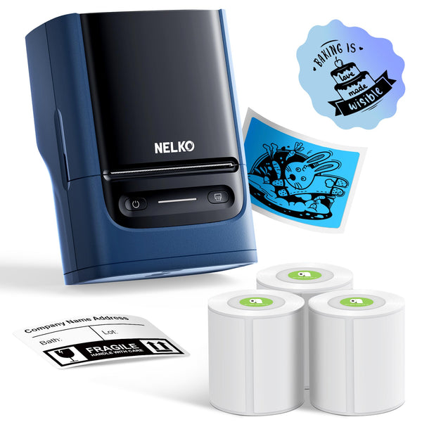 Nelko PM220 Bluetooth Thermal Label Printer, 2 Inch Portable Label Maker Machine for iOS & Android Phone, sticker printer for Clothing, Retail, Address, Barcode, Home, with 1 Roll 40x30mm（White）2 pack